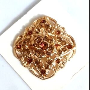 Gold Amber Crystal Brooch New on Card